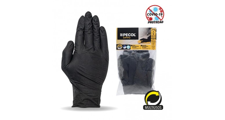 Blister with 10 disposable gloves Nitrile black PM 525 - PECOL